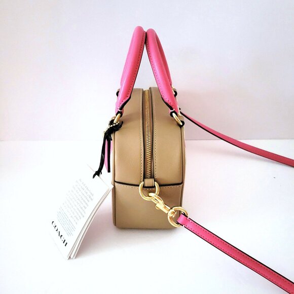 Coach CBI90 Satchel Crossbody Plaid Canvas Leather Small Handbag Pink Multi - Picture 3 of 7